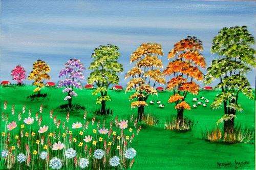 SIGNED SA ARTIST ORIGINAL PAINTING : PRETTY SHEEP FARMING LANDSCAPE