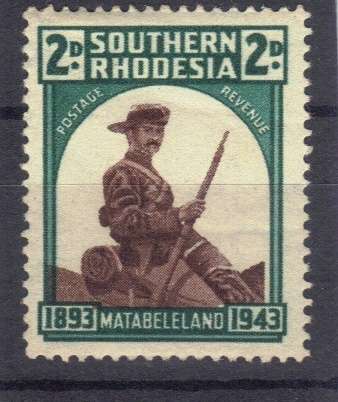 SOUTHERN RHODESIA 1943 MM 2d, SG. 61a (HAT BRIM RETOUCH) CAT. VALUE R600
