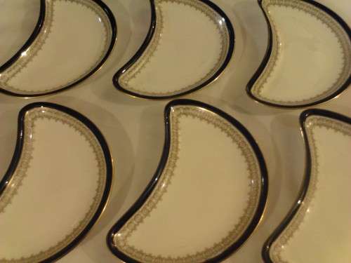 VERY SCARCE HALF MOON PORCELAIN PLATES BY MAPLE & Co LIMO (CAULDON WARE LONDON) WOW!!!!