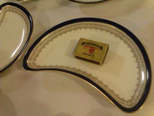 VERY SCARCE HALF MOON PORCELAIN PLATES BY MAPLE & Co LIMO (CAULDON WARE LONDON) WOW!!!!