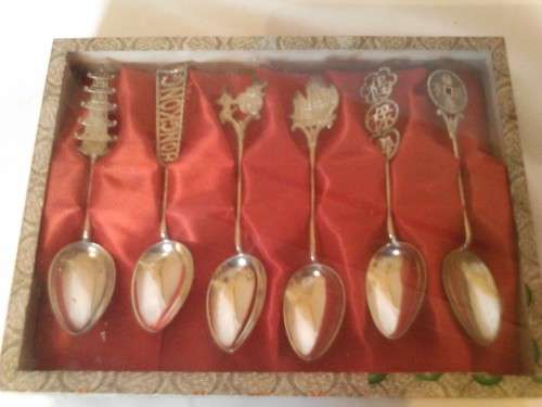 CHINESE-HONGKONG, STUNNING STERLING SILVER TEA SPOON SET,  IN ORIGINAL BOX, WEIGHT 44.5g