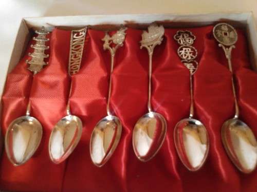 CHINESE-HONGKONG, STUNNING STERLING SILVER TEA SPOON SET,  IN ORIGINAL BOX, WEIGHT 44.5g