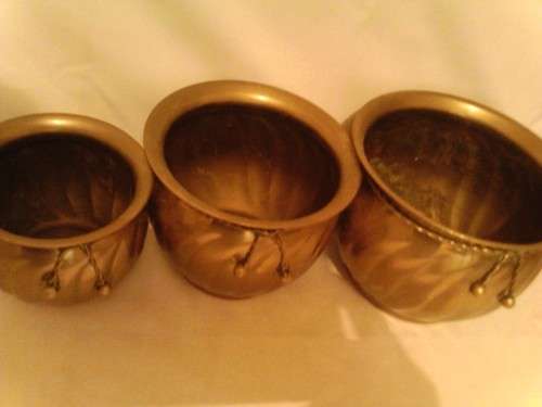 SCARCE & BEAUTIFUL ANTIQUE BRASS FLOWER POTS(3 x DIFFERENT SIZES), STUNNING CONDITION, SEE BELOW!!!