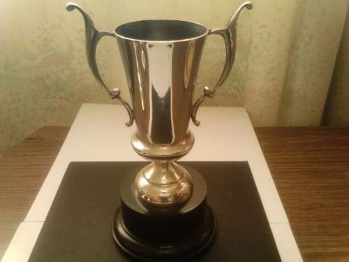 BEAUTIFUL UNUSED SILVER PLATED TROPHY, WITH GOOD VALUE, SEE BELOW.