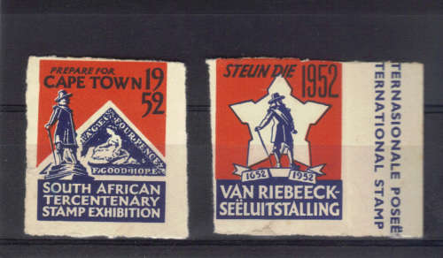 SCARCE 1952- ENGLISH & AFRIKAANS ''VAN RIEBEECK STAMP EXHIBTION'' HIGHLY COLLECTABLE, GOOD VALUE.