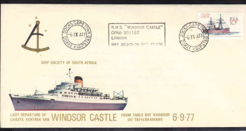 1977 RMS ''WINDSOR CASTLE'' COVERS WITH VERIETY,'' 1 x PURPLE BOW, 1 x GREY BOW''.- SEE BELOW.