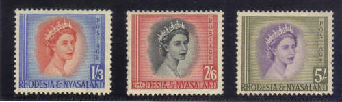 1954 RHODESIA & NYASALAND- MOUNTED MINT STAMPS, SG. 10,12,13 CAT. VALUE R820 MINT- SEE SCAN.