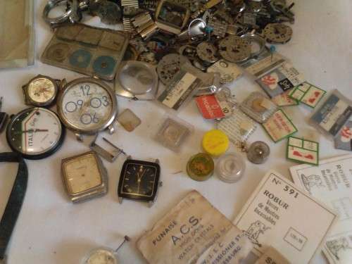 LOT OF MIXED WATCH PARTS - MOSTLY USED PARTS & SOME UNUSED - PLEASE SEE SCANS & READ BELOW