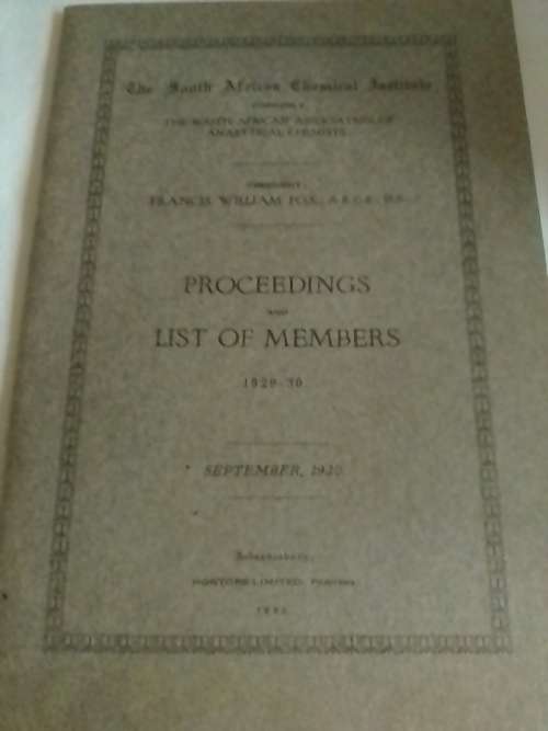 1930 Proceedings and List of Members- SA Chemical Institute.