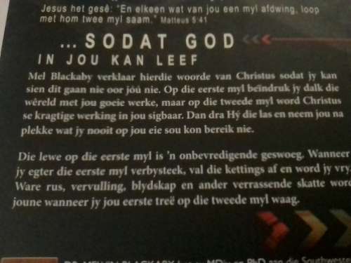 Om die tweede myl te loop, deur Mel Blackaby.