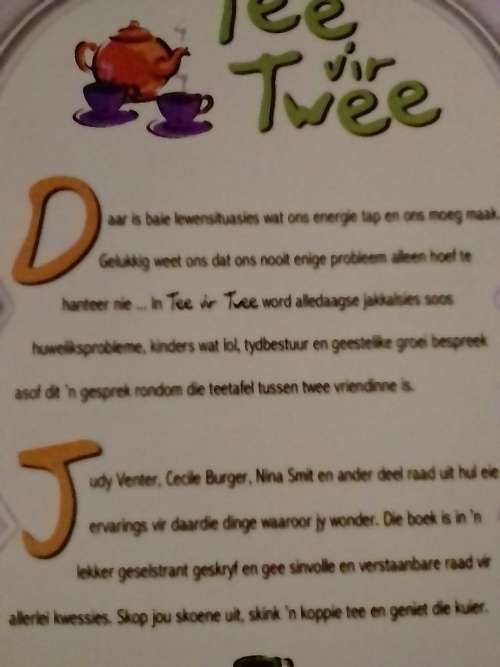 Tee vir twee, maak jou hart oop teenoor iemand wat weet..