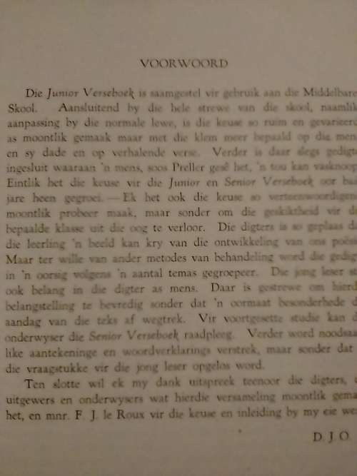 `JUNIOR VERSEBOEK` - DEUR D.J.OPPERMAN  - READ BELOW FOR MORE INFO