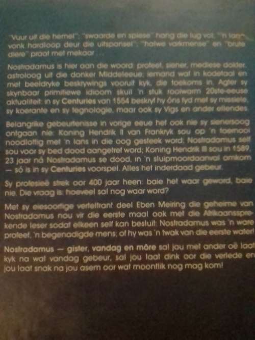 Nostradamus gister, vandag en more, deur Eben Meiring.