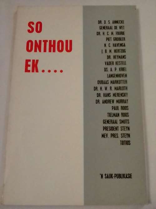 So Onthou Ek... - n Suid-Afrikaanse Publikasie