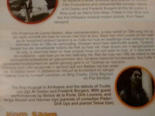 MOVIE  `KOM SAAM VANAAND` - MET AL DEBBO EN FREDERIK BURGERS - SEE and READ BELOW FOR INFO