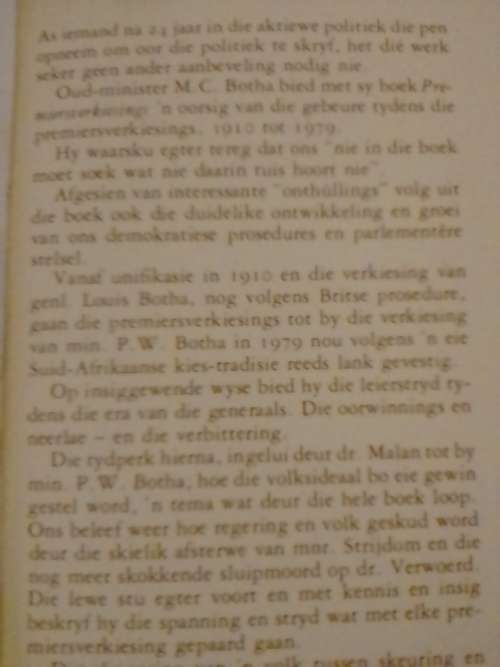 Premiers, Verkiesings sedert !910, deur M.C. Botha.