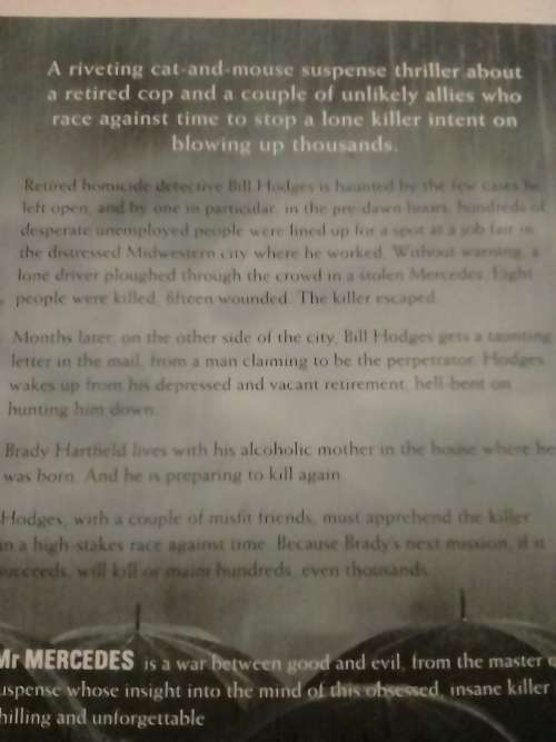 `MR MERCEDES`  SUSPENSE THRILLER BY STEPHEN KING - PLEASE READ BELOW FOR MORE INFO