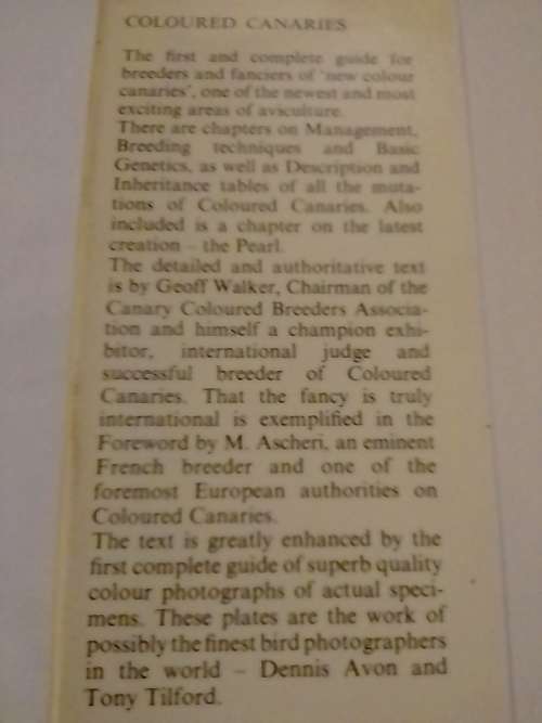 `COLOURED CANARIES` - BY G.B.R.WALKER - PLEASE READ BELOW FOR MORE INFO