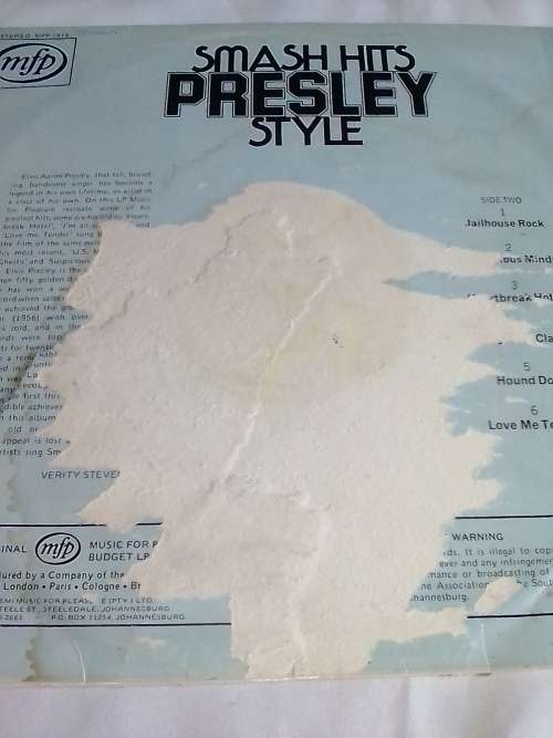 ELVIS PRESLEY (SMASH HITS) Vinyl in very good condition - SEE AND READ BELOW.