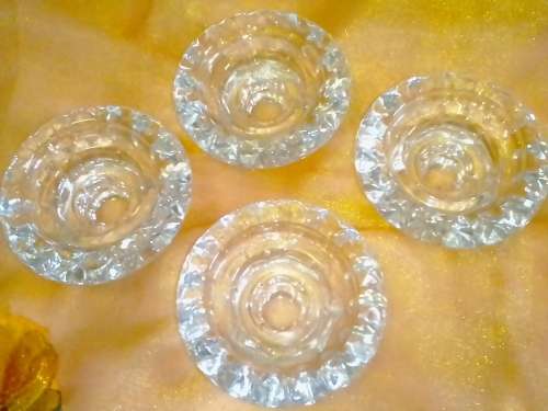 4x BEAUTIFUL CANDLE CUT GLASS HOLDERS (FRANCE) - VERY GOOD CONDITION - SEE AND READ BELOW.