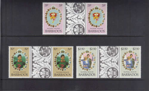 Barbados, 29 July 1981 Royal Wedding, Set of 3 gutter pairs.