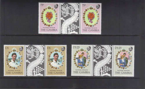The Gambia 29 July 1981 Royal Wedding, Set of 3 gutter pairs.