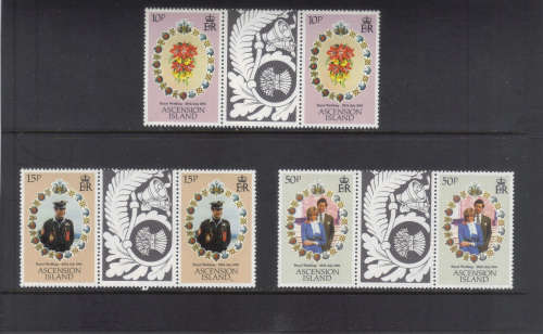 Ascension Islands, 29 June 1981 Royal Wedding, Set of 3 gutters pairs.