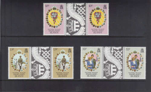Falkland Islands,  29 July 1981 Royal Wedding, Set of 3 gutter pairs.