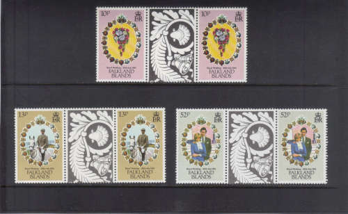 Falkland Islands, 29 JUuly 1981 Royal Wedding, Set of 3 gutter pairs.