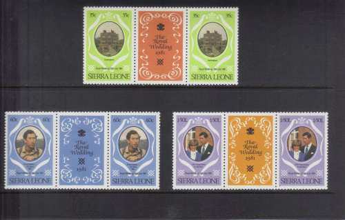 Sierra Leone, 29 July 1981 Roya Wedding, Set of 3 gutter pairs.