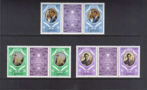 Uganda,  29 July 1981 Royal Wedding, Set of 3 gutter pairs.