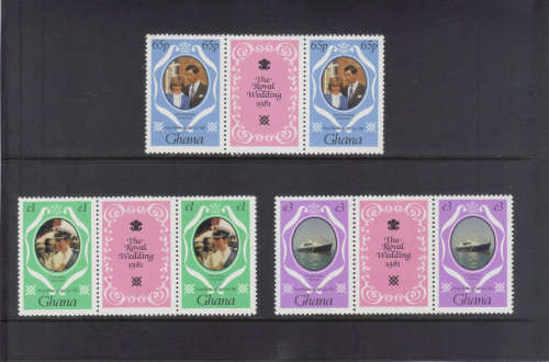 Ghana, 29 July 1981 Royal Wedding, Set of 3 gutter pairs.