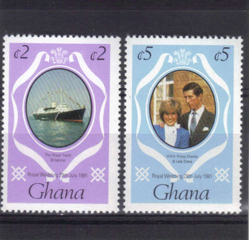 Ghana, 29 July 1981 Royal Wedding, Set of 2 single stamps.