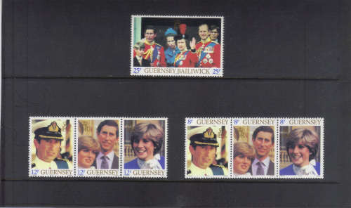 GUERNSEY - 29 JULY 1981 ROYAL WEDDING - SET OF 7 SINGLE STAMPS - SEE AND READ BELOW.