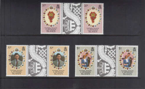 Cayman Islands, 29 July 1981 Royal Wedding, Set of 3 gutter pairs.