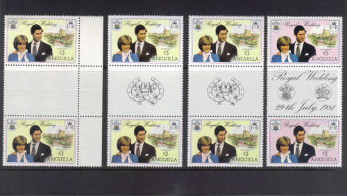 Anguilla, 29 July 1981 Royal Wedding, 4x ($3) gutter pairs.
