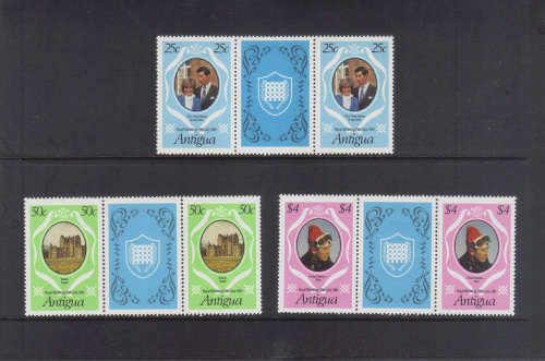 Antigua, 29 July 1981 Royal Wedding, Set of 3 gutter pairs.