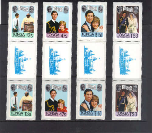 Tonga, 29 July 1981 Royal Wedding, Set of 4 gutter pairs.
