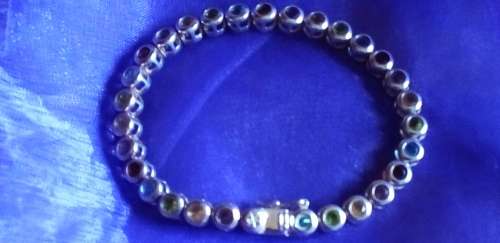 SPECTACULAR STERLING SILVER 925. MULTI COLOR STONE TENNIS BRACELET - 14.5 Grams - PLEASE READ BELOW.
