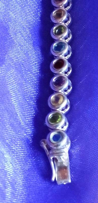SPECTACULAR STERLING SILVER 925. MULTI COLOR STONE TENNIS BRACELET - 14.5 Grams - PLEASE READ BELOW.