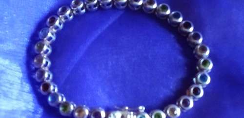 SPECTACULAR STERLING SILVER 925. MULTI COLOR STONE TENNIS BRACELET - 14.5 Grams - PLEASE READ BELOW.
