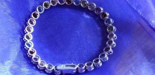 SPECTACULAR STERLING SILVER 925. MULTI COLOR STONE TENNIS BRACELET - 14.5 Grams - PLEASE READ BELOW.