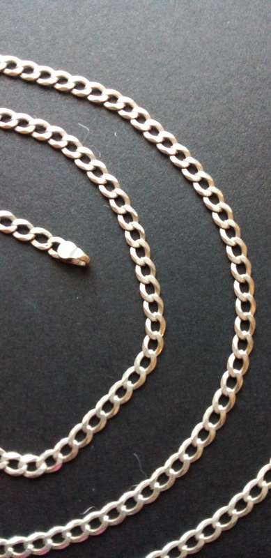 BEAUTIFUL CURB STERLING SILVER CHAIN  - 59cm LONG - WEIGHT 8g - READ BELOW FOR INFO.