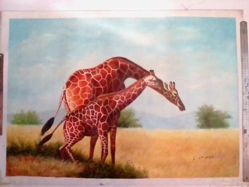 STUNNING GIRAFFE OIL PAINTING ON CANVAS BY SA ARTIST C.KRAMER - NOT FRAMED - PLEASE READ BELOW.