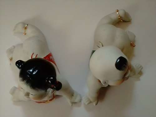 VINTAGE CHINESE LARGE PORCELIAN FIGURINES (GOLDEN BOY & JADE GIRL) - VALUE R2000 - READ BELOW.
