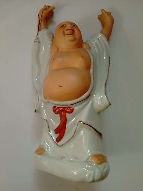 VINTAGE LARGE PORCELIAN HAPPY BUDDHA, HAND PAINTED  - VALUE R1800 - READ BELOW.