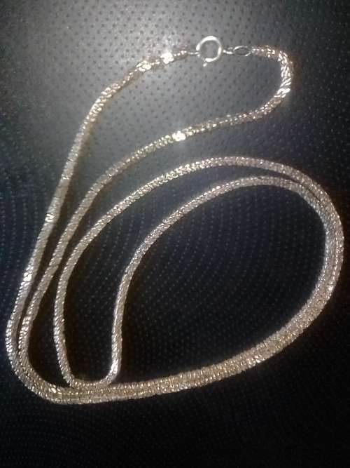 HEAVY VINTAGE 835 SOLID SILVER SQUARE LINK 3mm NECKLACE - WEIGHT 38.6 g - 87cm LONG.