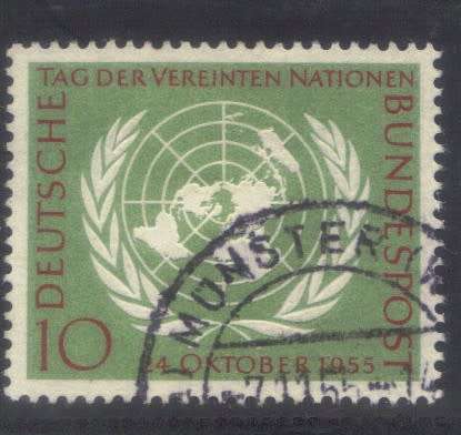 Germany 1955,  10 years, United Nations, fine used 10pf, CV. R130.