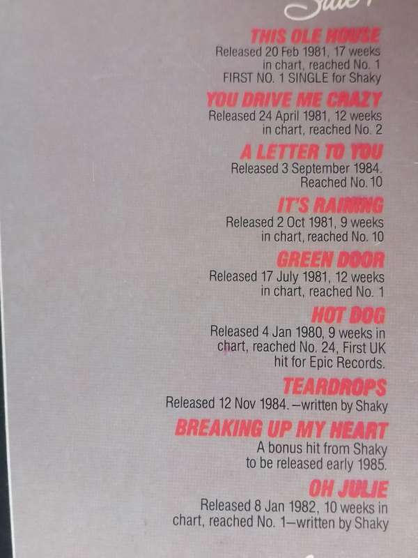 SHAKIN STEVENS (GREATEST HITS) - VINYL IN EXCELLENT CONDITION - SEE BELOW FOR INFO.
