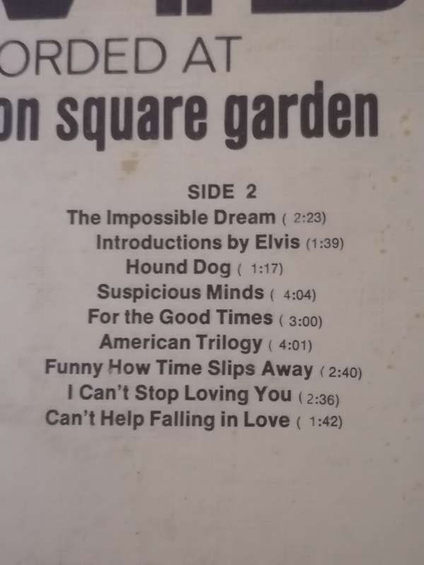 ELVIS (AS RECORDED AT MADISON SQUARE GARDEN) - VINYL IN GOOD CONDITION - SEE BELOW FOR INFO.